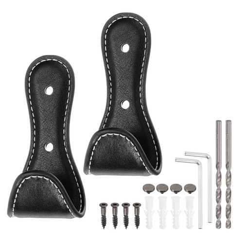 2pcs black leather - 2pcs, hooks