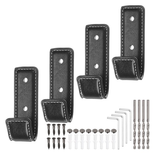 4pcs black leather coat - leather, hooks
